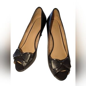 C.Banner Black Leather Peep-Toe Women's Shoes